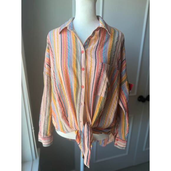 Pilcro By Anthropologie Oversized Vibrant horizontal line shirt Size S/M - Picture 2 of 10